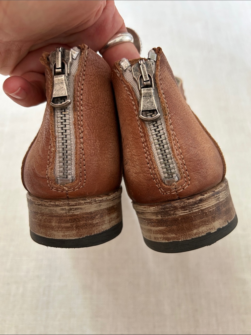 Free People Lost Valley Distressed Leather Cutout Ankle Boots Chestnut Brown - Picture 5 of 11